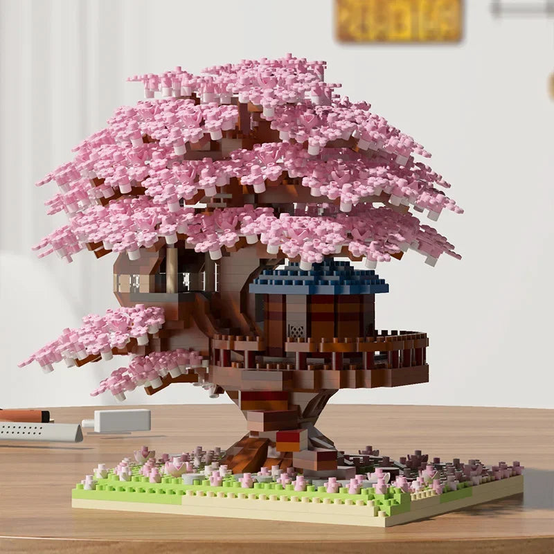 Maison/arbre cerisier Sakura en Briques — Set de construction | 1100 à 2200 pièces