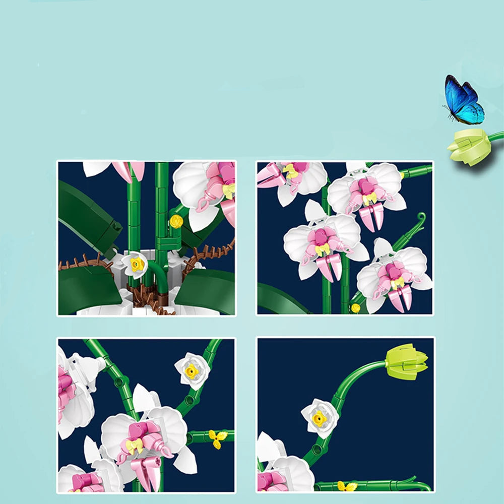 Bouquet de d'Orchidées — Pot de fleurs à construire +600 pièces